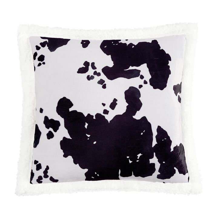 Elsa Cowhide Campfire Black Sherpa Pillow