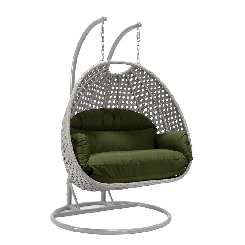 LeisureMod Mendoza Moder Wicker Hanging 2 person Egg Swing Chair Removable Cushion