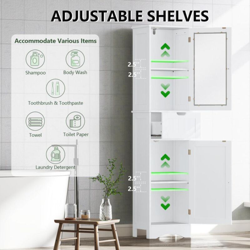 Hivvago Tall Floor Storage Cabinet with 2 Doors and 1 Drawer for Bathroom