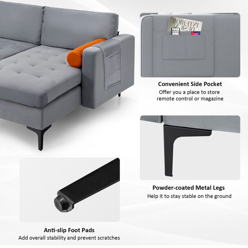 Modern Loveseat Sofa with 2 Bolsters and Side Storage Pocket