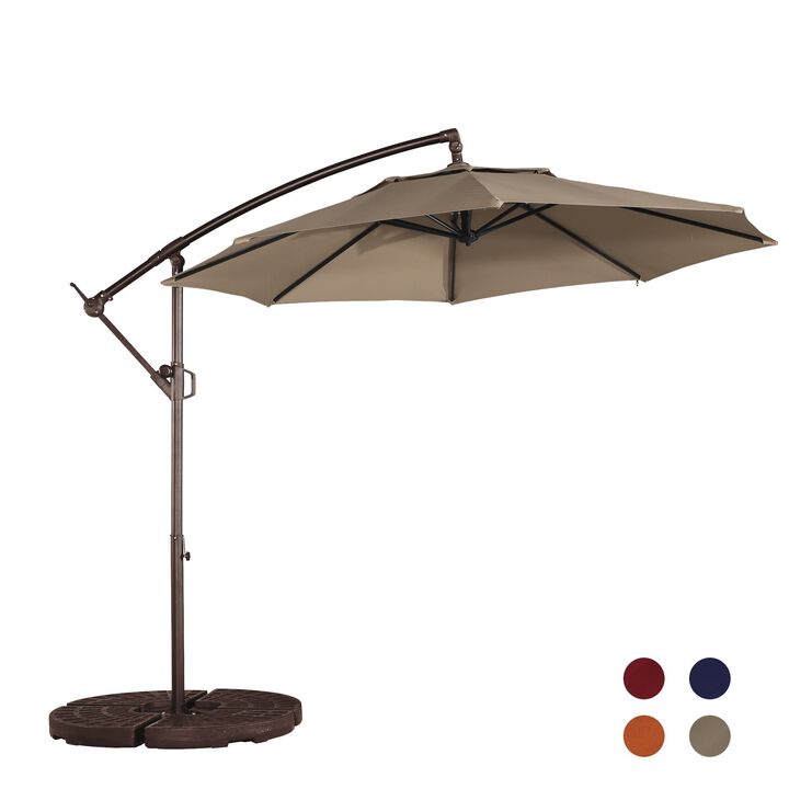 Mondawe 11ft Solar Lights Offset Patio Umbrella 360&deg; Rotate LED Lighted Offset Hanging Patio Outdoor Market Umbrella with Easy Tilt and Crank Cantilever Umbrella