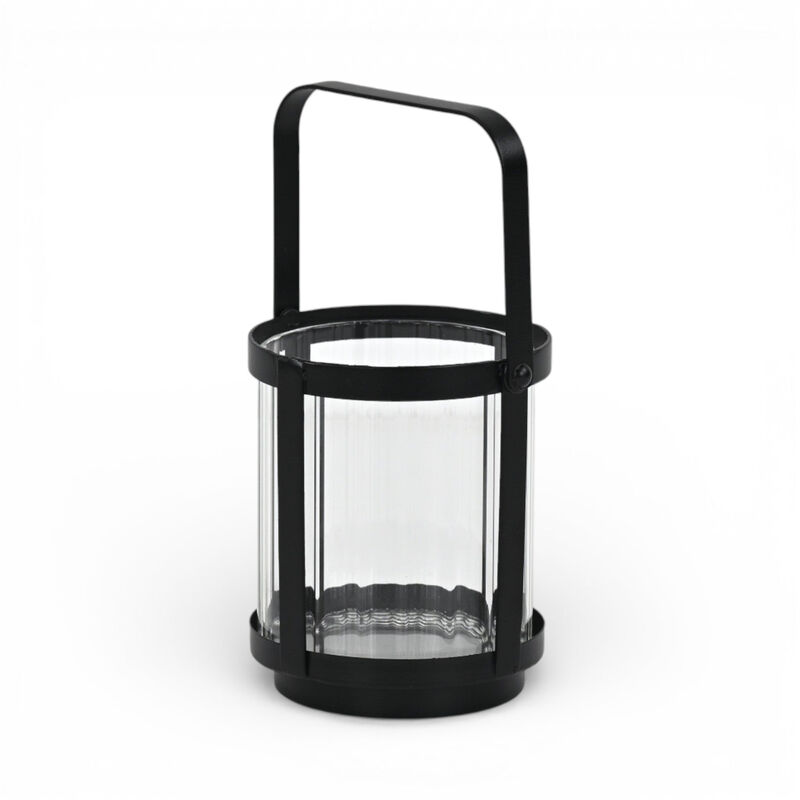 HomeRoots 5" Clear And Black Glass And Metal Tabletop Lantern Candle Holder image number 4