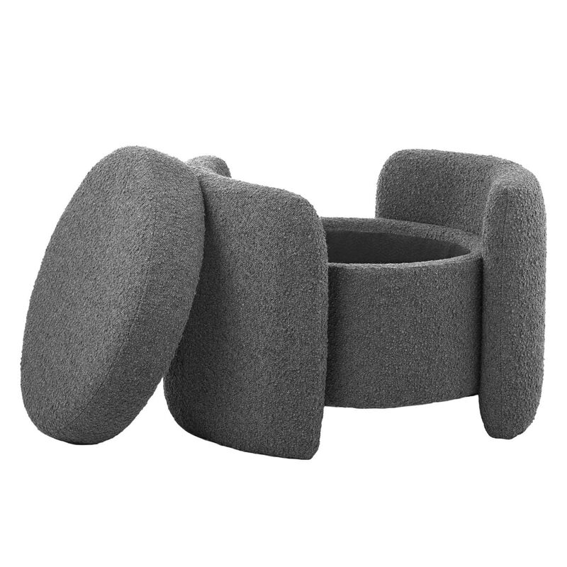 Modway Nebula Modern Style Fabric Boucle Upholstered Ottoman in Charcoal image number 2