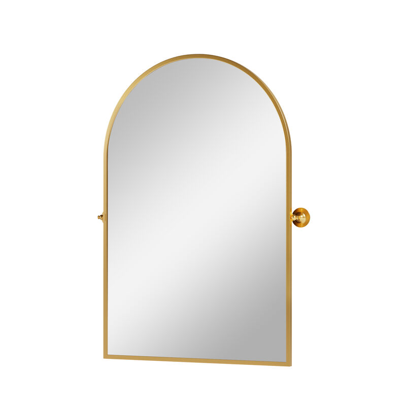 HomeRoots 31" Gold Aluminum Arch Tilting Framed Accent Mirror image number 2