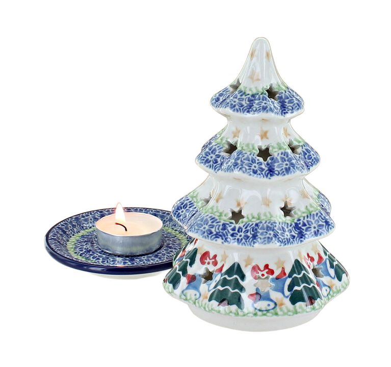 Blue Rose Polish Pottery Alyce Small Christmas Tree Luminary