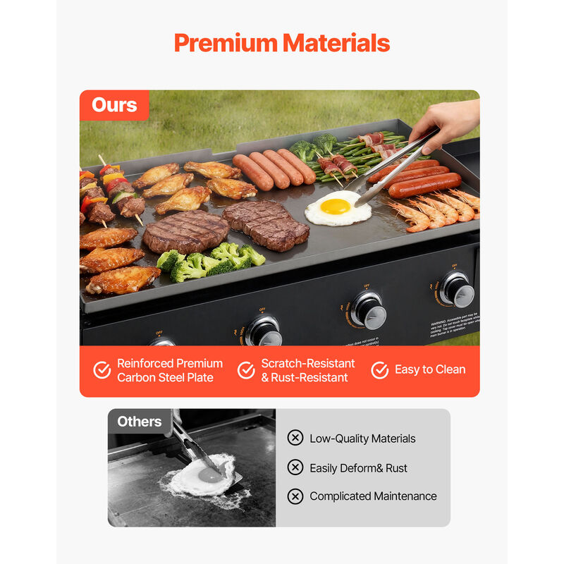 VEVOR Gas Griddle 4-Burner 36 inch Foldable Propane Griddle with Wheels 60000BTU image number 3