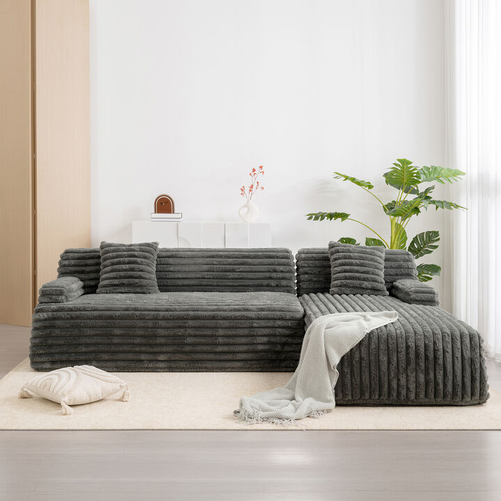 Modular Sectional Sofa with Ultra-Soft Faux Fur and Two Throw Pillows