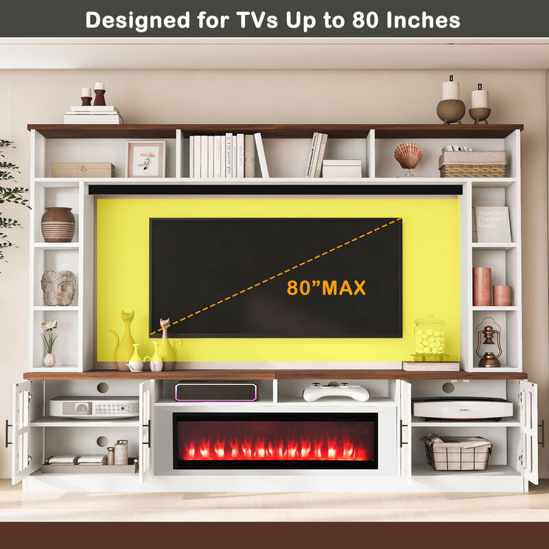95.5" W Wall Unit Entertainment Center for TVs up to 80" w Electric Fireplace Cabinets & Bookshelves image number 3