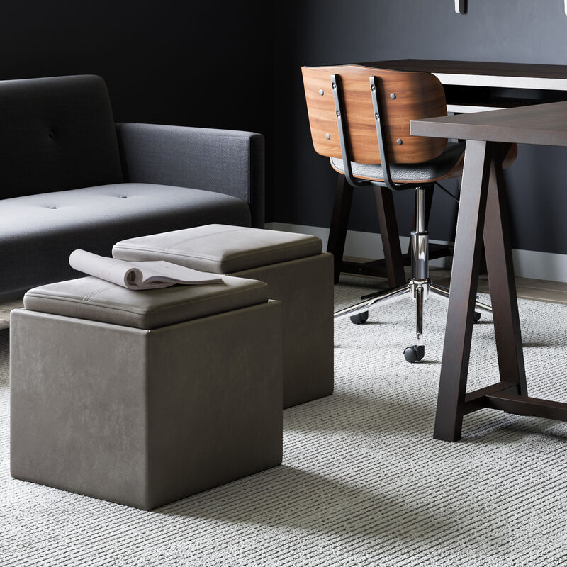 Simpli Home Rockwood Cube Storage Ottoman with Tray image number 1
