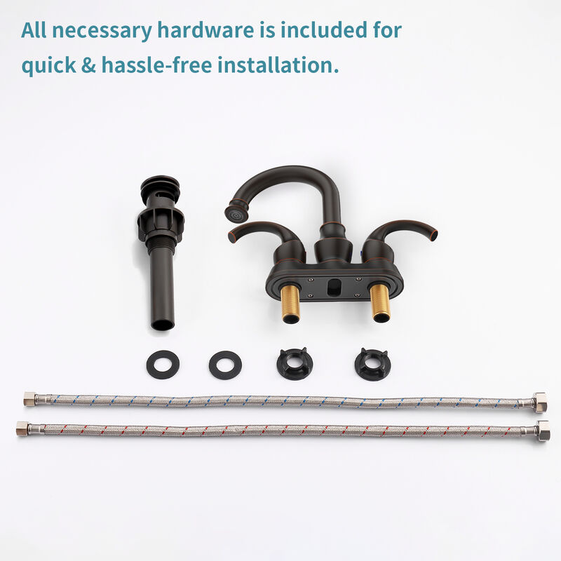 Oil Rubbed Bronze Bathroom Faucet,  Centerset 2-Handle Vanity Sink with 360° Swivel Spout & Drain