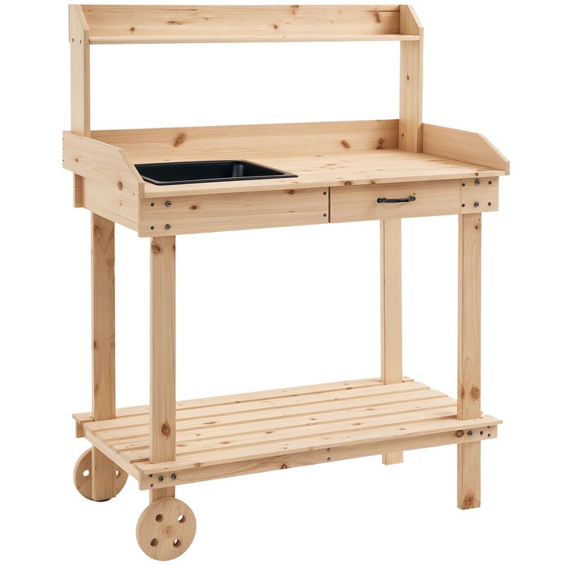 Hivvago 36" Wooden Potting Bench with Wheels, Sink, and Storage image number 0