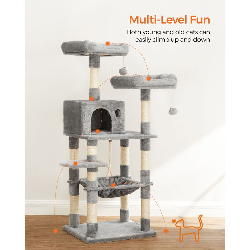 Multi-Level Cat Tree &ndash; 56.3-Inch with Sisal Scratching Posts and Plush Perches