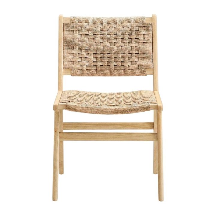 Woven Rope Wood Dining Side Chairs, Walnutt Black, Set of 2