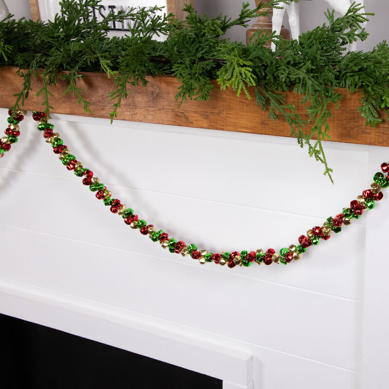 5' Green  Gold and Red Jingle Bell Christmas Garland  Unlit image number 3