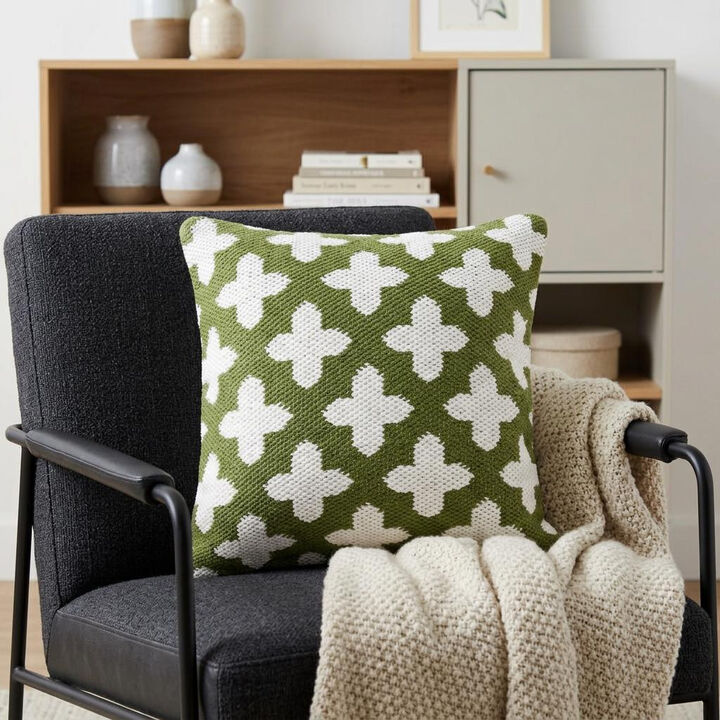 HomeRoots 20" Green And White Geometric Cotton Blend Throw Pillow Cover