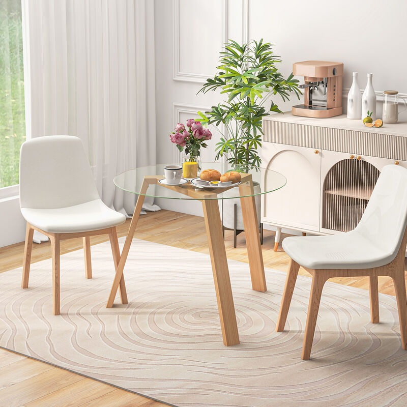 Round Glass Dining Table for 4 with Rubber Wood Frame image number 2