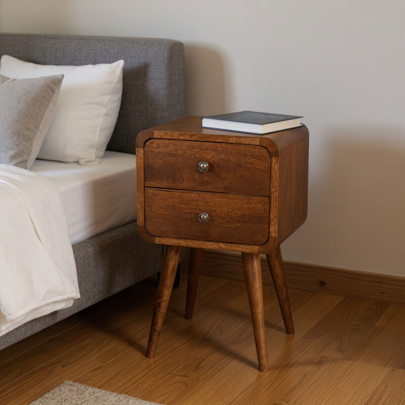 HomeRoots 22" Brown Solid Wood Two Drawer Nightstand