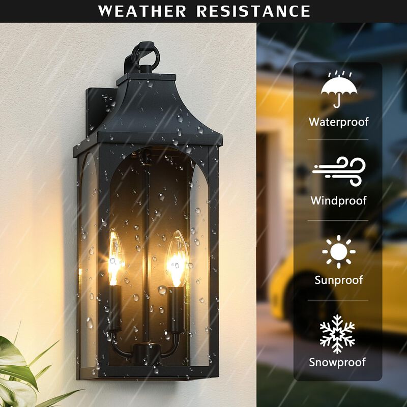 17 in. 2-Light Black Outdoor Wall Lantern with Clear Glass Shade image number 4
