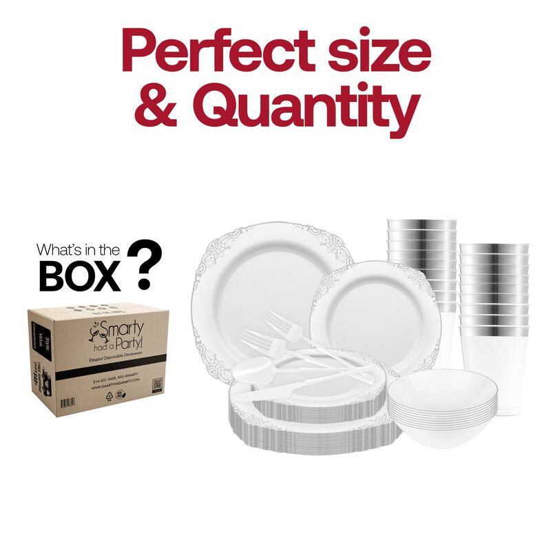White with Silver Fancy Round Plastic Tableware Set (120 Sets) image number 5