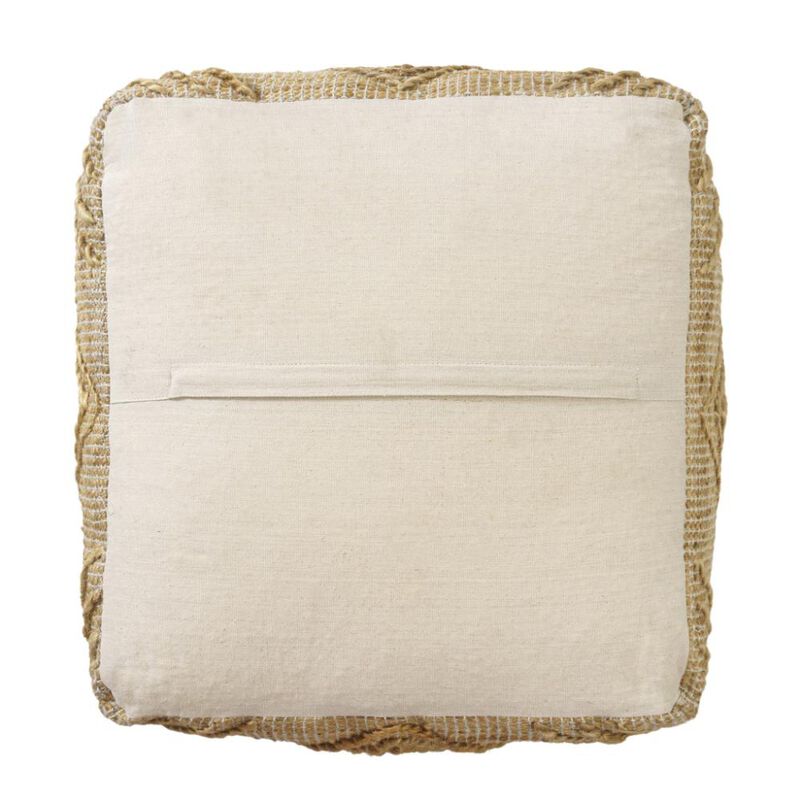 Hivvago 18 Inch Natural Jute Blend Cube Geometric Pouf Ottoman