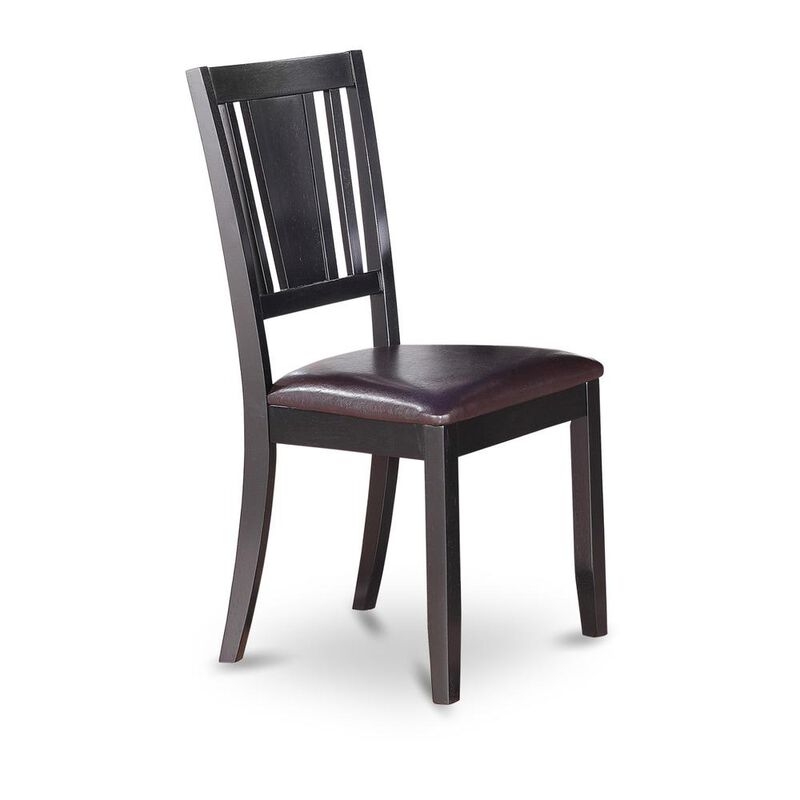 Dudley Dining Chair with Faux Leather upholstered Seat in Black Finish, Set of 2