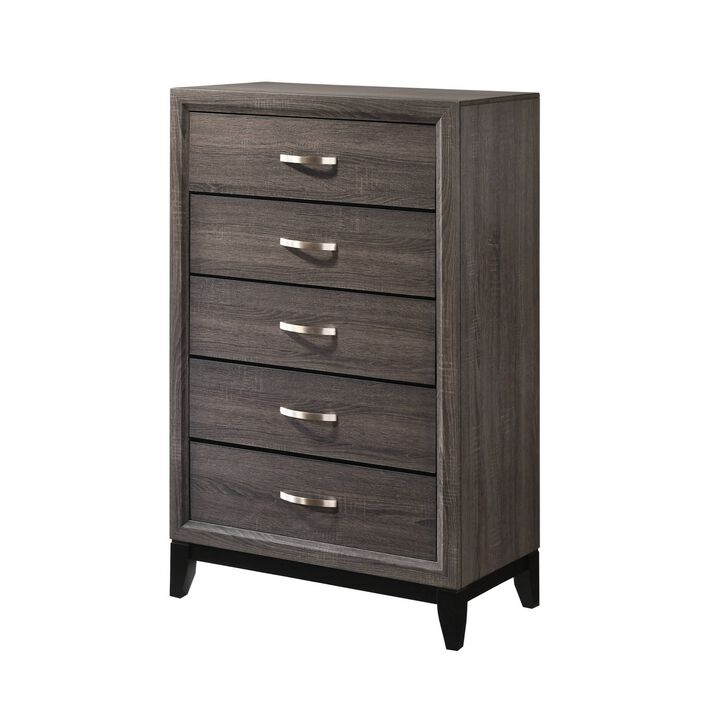 Chest with 5 Storage Drawers and Grain Details, Gray - Benzara