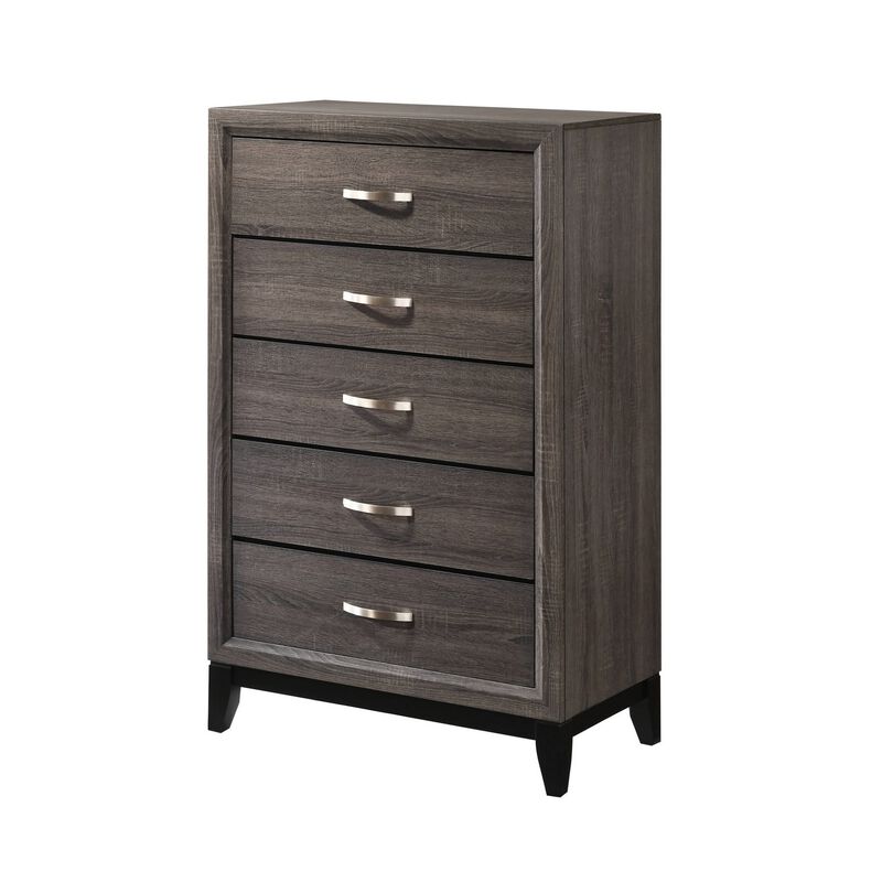 Chest with 5 Storage Drawers and Grain Details, Gray - Benzara