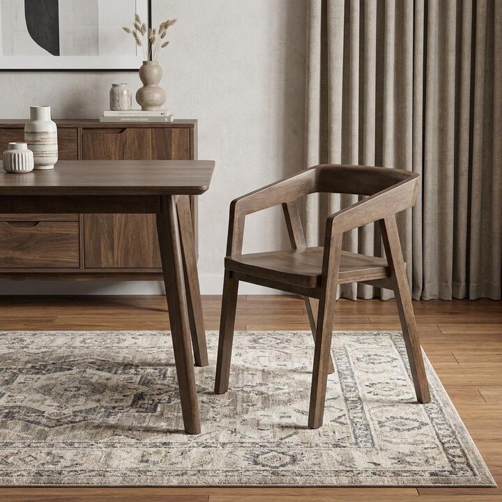 HomeRoots Set Of Two Brown Wood Open Back Arm Chairs