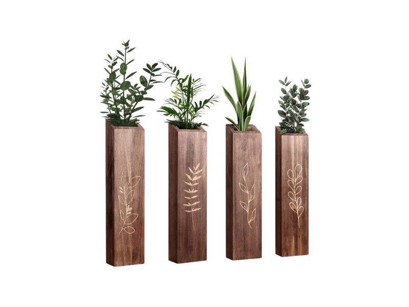 Wood Wall Planter Set of 4 Boho Decor for Living Room Bedroom Home Brown image number 0