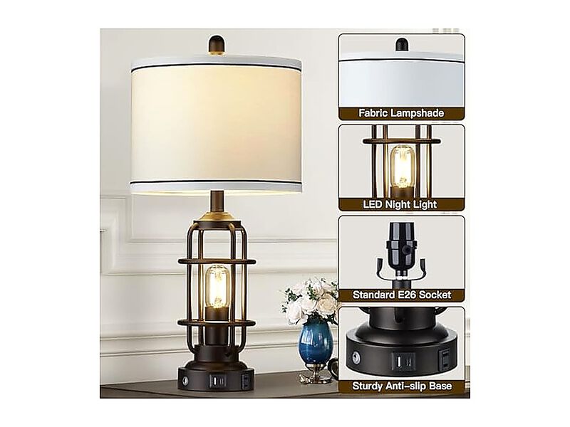 26 Modern Lamp Living Room Industrial 3 Way Dimmable Beside Table USB Charging image number 3