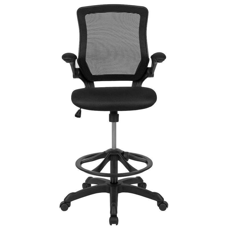 Flash Furniture Mid-Back Black Mesh Drafting Chair with Adjustable Foot Ring and Flip-Up Arms image number 6