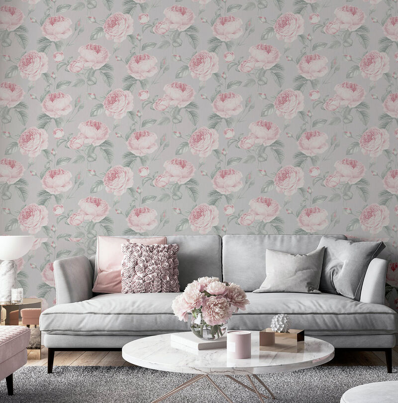 Rosaline Light Grey Floral Wallpaper image number 3