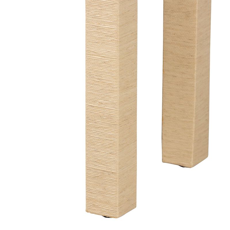 bali & pari Noah Grasscloth 2-Drawer Console Table - Woven Texture Entryway Table with Gold Ring Pulls, Narrow Hallway or Living Room Accent Table, Beige