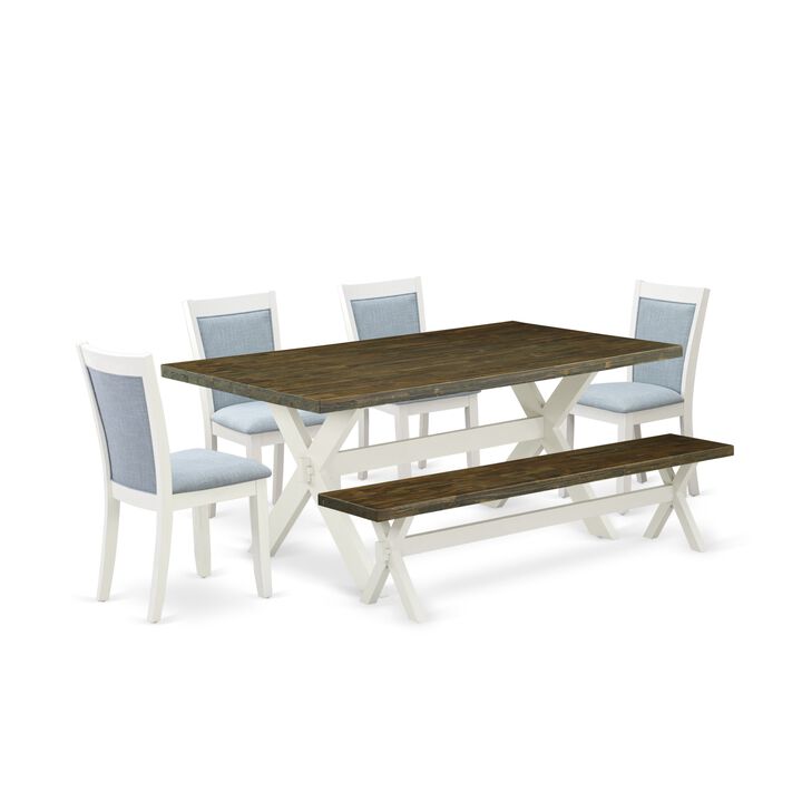 East West Furniture X077MZ015-6 6Pc Dining Set - Rectangular Table , 4 Parson Chairs and a Bench - Multi-Color Color