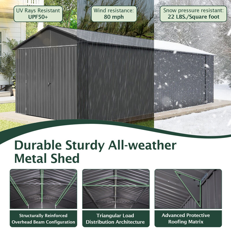 Mondawe 12x15FT Outdoor Metal Garage Shed, Extra Large Metal Carport with Lockable Double Hinged Doors image number 5
