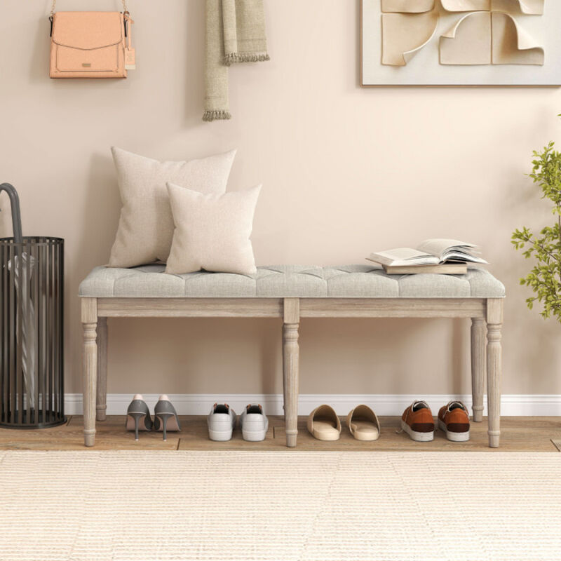 Upholstered Bench with Carved Wood Legs and Cushioned Seat For Bedroom-Beige image number 7