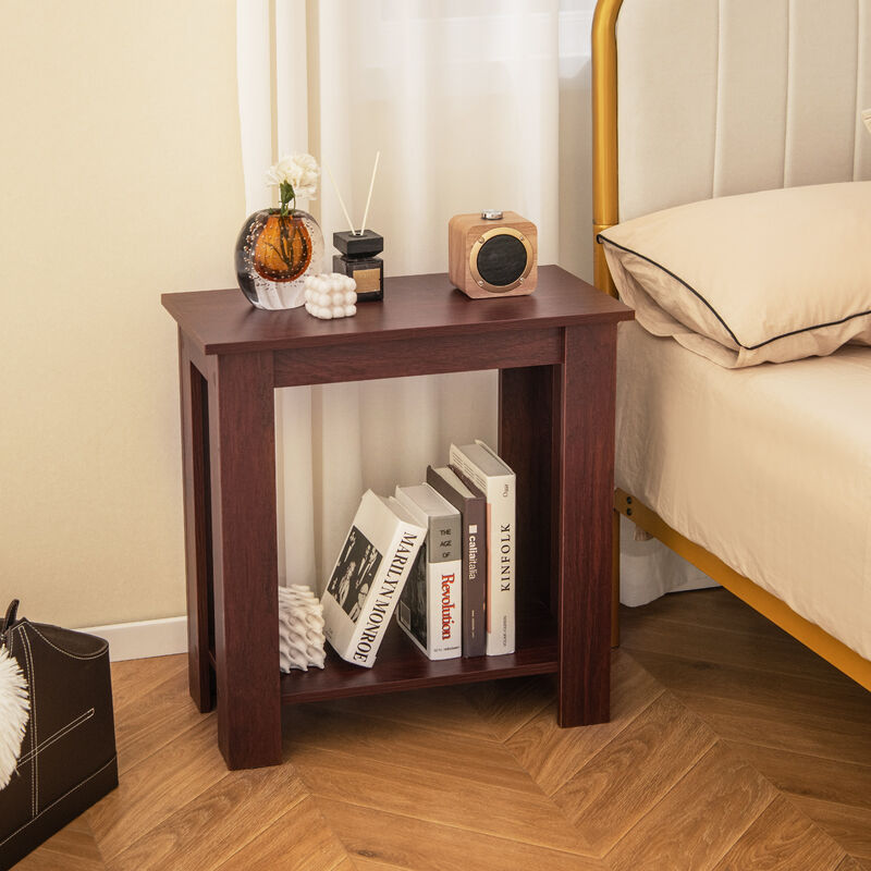 2-Tier Modern End Table with Storage Shelf, Compact Design for Small Spaces