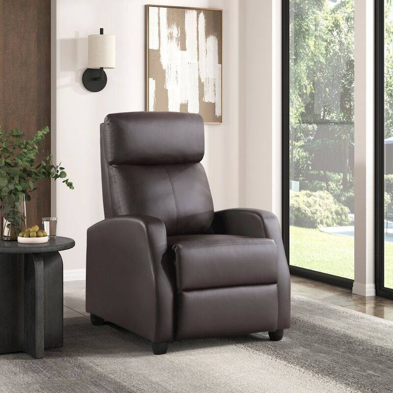 Lexicon Greenfield Faux Leather Push back Recliner in Dark Brown