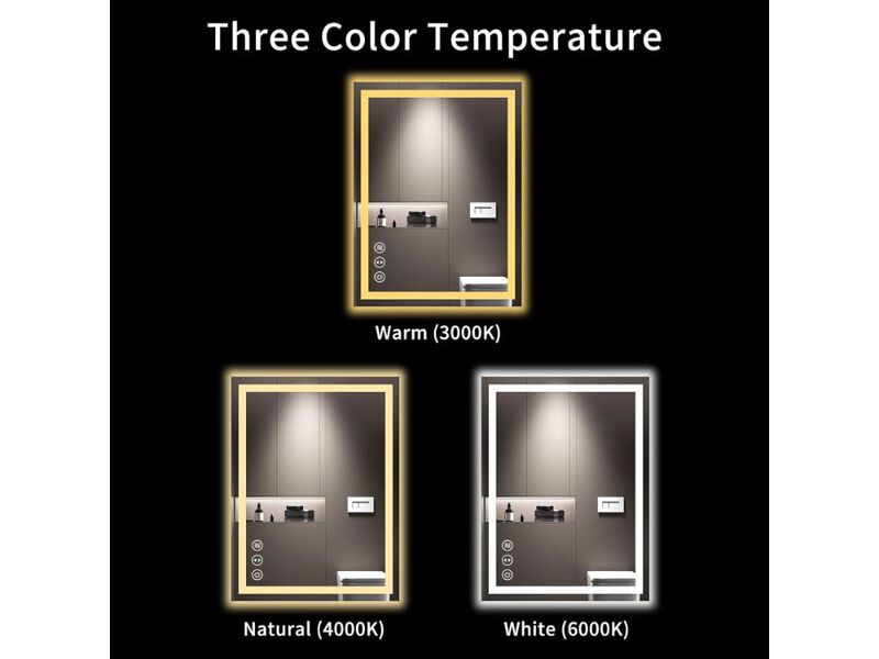 32x24 Inch LED Bathroom Mirror with Anti-Fog and Dimmable Lighting image number 2