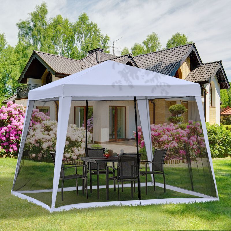 10'x10' Outdoor Party Tent Canopy with Mesh Sidewalls, Patio Gazebo Sun Shade Screen Shelter, Grey