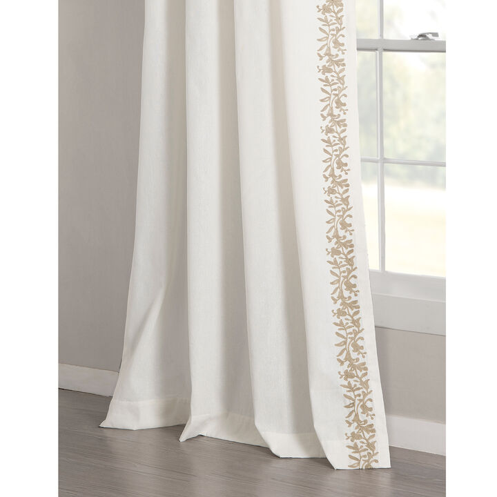 Luxury Modern Flower Linen Like Embroidery Border Window Curtain Panel