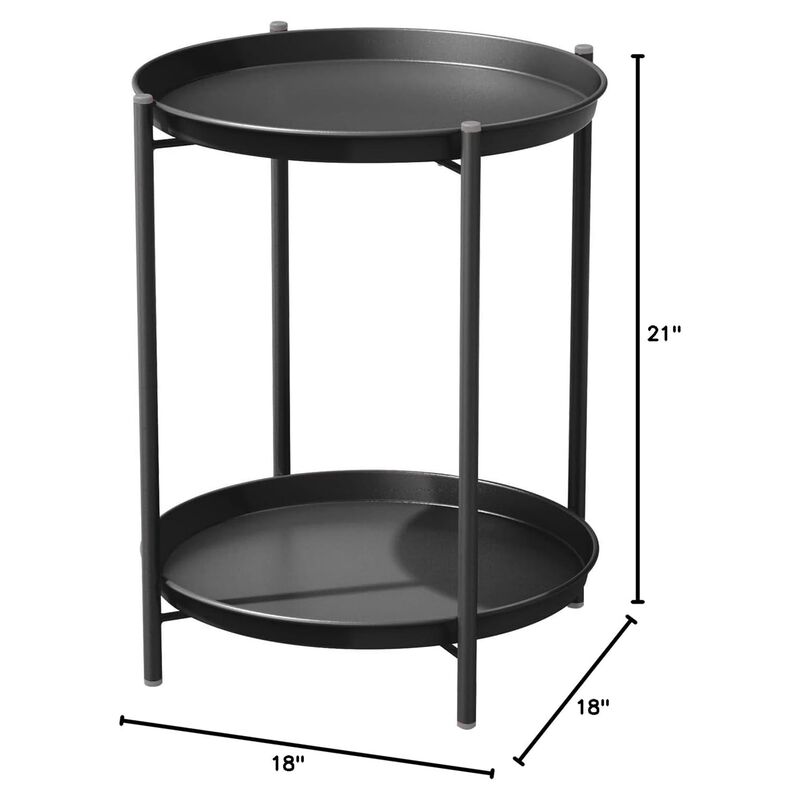 Mondawe Outdoor 2-Tier All-Iron Side Table w/ Powder-Coated Steel Trays, Rust-Resistant Frame