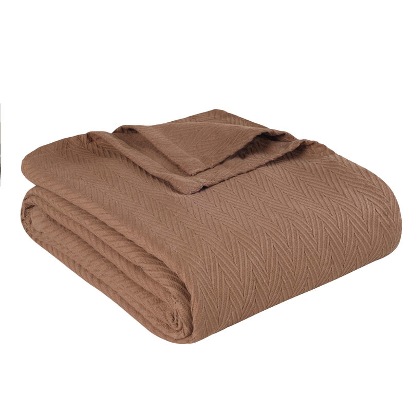HomeRoots Twin Taupe Cotton Woven Chevron Blanket image number 0