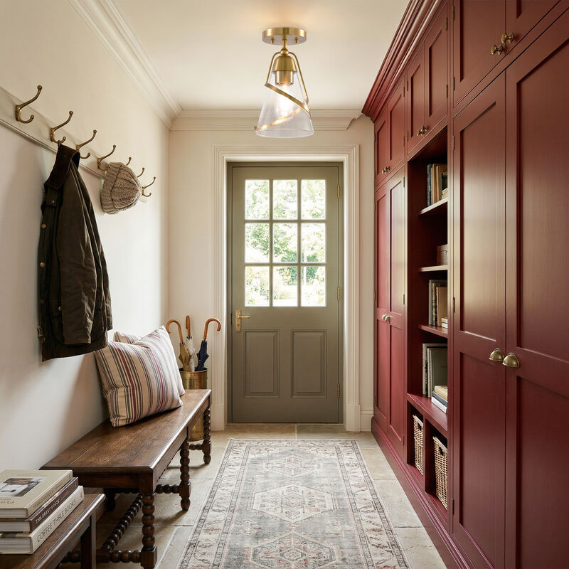 7" Modern Gold Dimmable Semi-Flush Mount Ceiling Light with Seeded Glass Shade image number 3