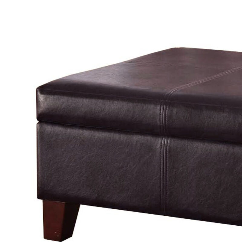 Leatherette Upholstered Wooden Ottoman With Hinged Storage, Brown, Large image number 2