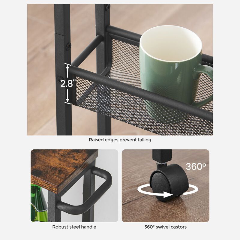 Rolling Utility Cart with Handle - Sturdy Metal Frame for Kitchen, Dining Room, and Home Office