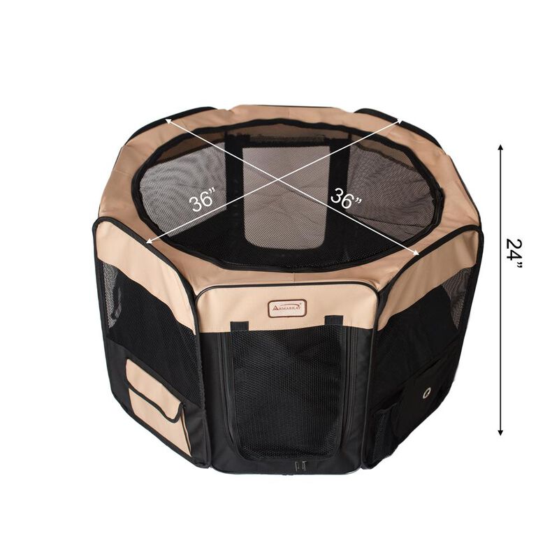 Armarkat Portable Pet Playpen In Black And Beige Combo Large