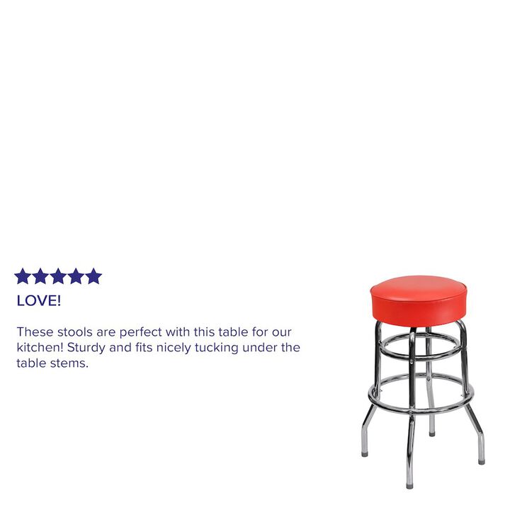 Flash Furniture Double Ring Chrome Barstool with Red Seat