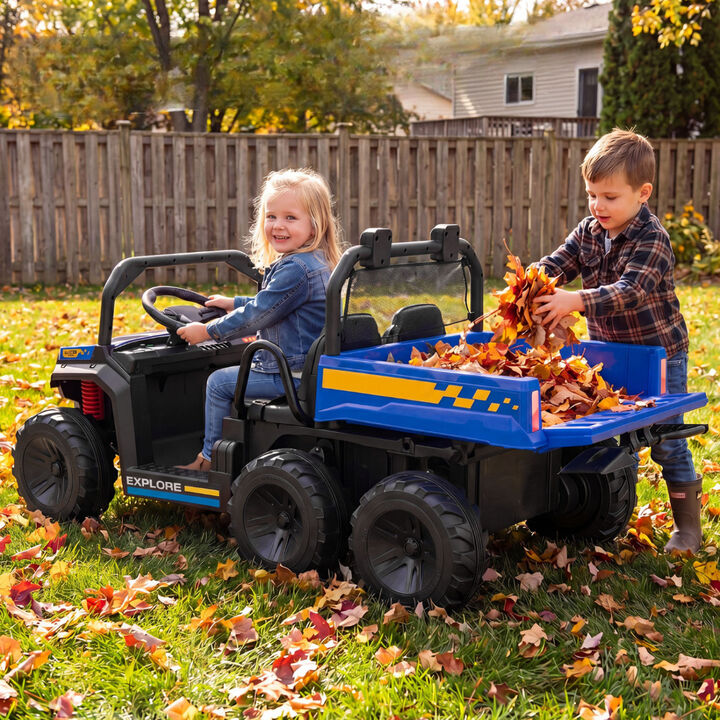 2 Seater 24V Ride On Dump Truck 4WD with Electric Dump Bed and Lights for Kids