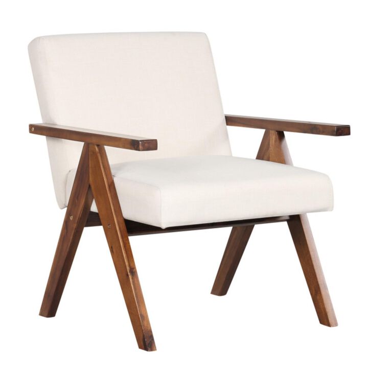 Hivvago Modern Accent Chair Linen Fabric Armchair with Solid Acacia Wood Frame